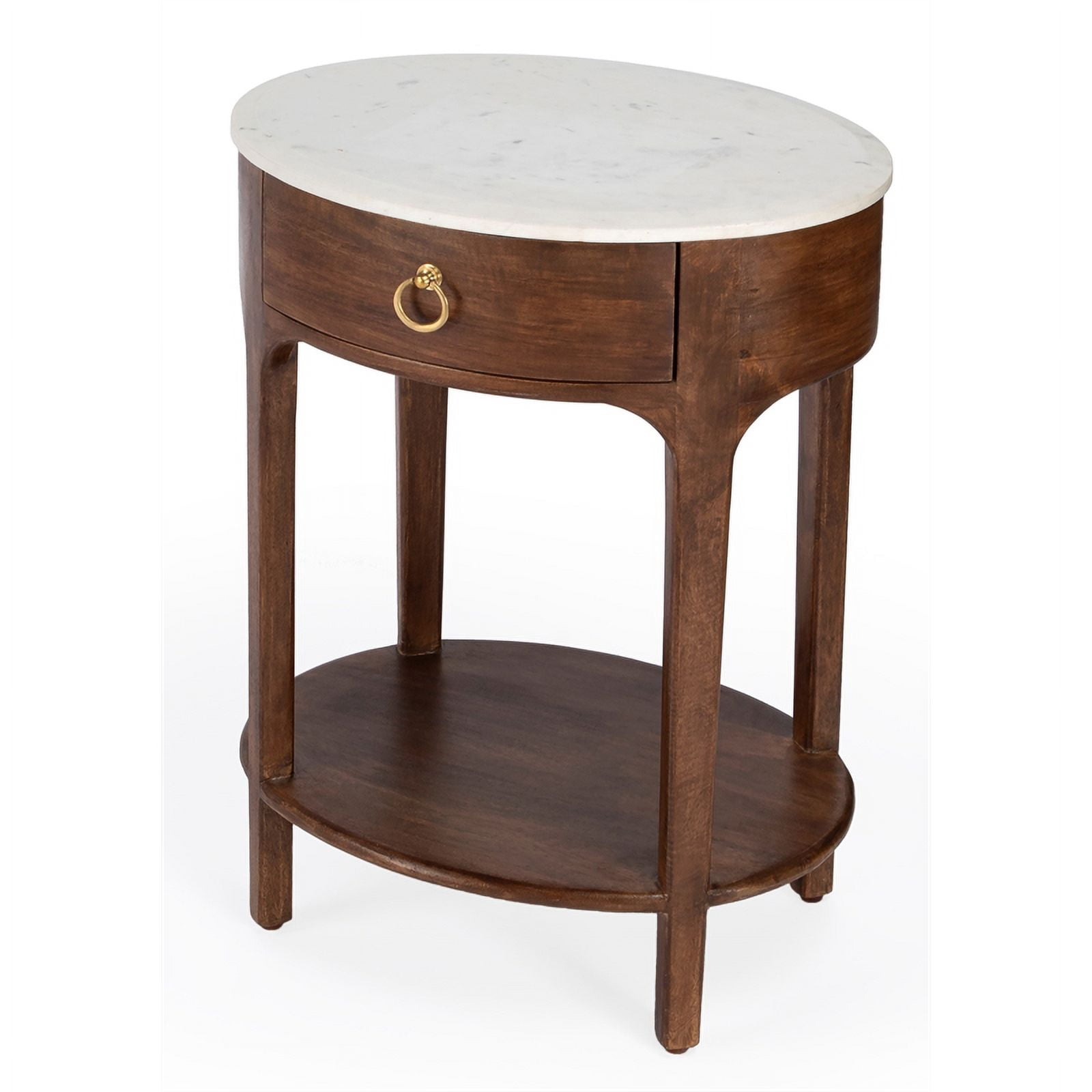 Butler Specialty Ellen 18.25"W Oval Marble & Wood Nightstand - Brown