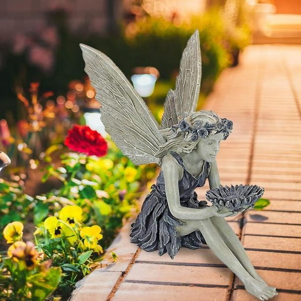 Ultravioletproof Garden Resin Sculpture Sunflower Fairy Statue Sitting
