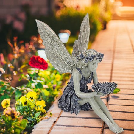 ADVEN Ultraviolet-proof Garden Resin Sculpture Sunflower Fairy Statue Sitting Posture Figure Statue Decoration for Swimming Pool Courtyard