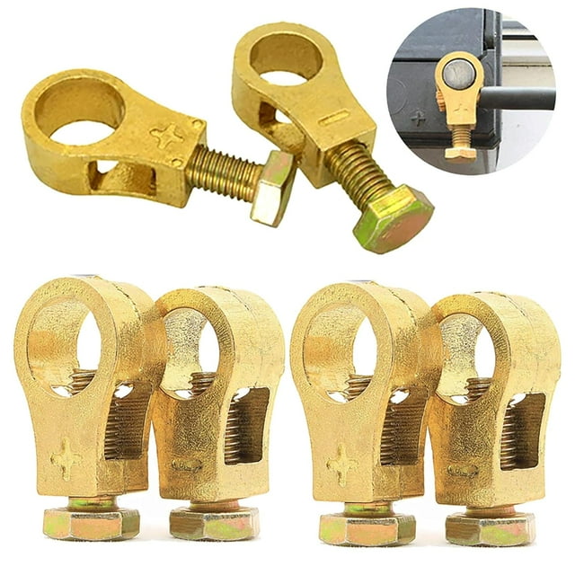 HUGFEGWE Pure Copper Battery Terminal Connectors Kit - Universal Negative and Positive Car Battery Cable Terminal Clamps Connectors for Car Van Carts Boat - Upgrade Car Battery Terminal Clips