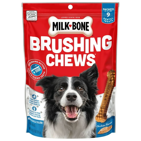 Milk Bone Brushing Chews Original Chicken Flavor Daily Dental Dog Treats, Small/Medium, 7.1 Ounce Bag