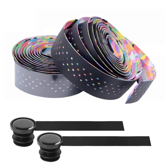 Bike Handlebar Tapes Comfortable Anti-Slip Self-Adhesive Road Bicycle Handlebar Tape Damping Sweat Breathable Soft Touch Silicone Tape-2 Rolls,Black Rainbow