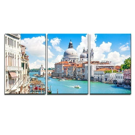 wall26 - 3 Piece Canvas Wall Art - Grand Canal with Basilica Di Santa Maria Della Salute, Venice, Italy - Modern Home Decor Stretched and Framed Ready to Hang - 16"x24"x3 Panels
