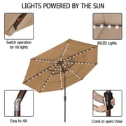 EliteShade Sunbrella Solar 9ft 3 Tiers Market Umbrella with 80 LED Lights Patio Umbrellas Outdoor Table with Ventilation and 5 Years Non-Fading Top,Tan