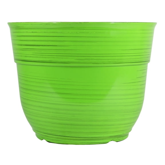Garden Elements Indoor/Outdoor Glazed Brushed Happy Plastic Planter, Large, Bright Green, 15"