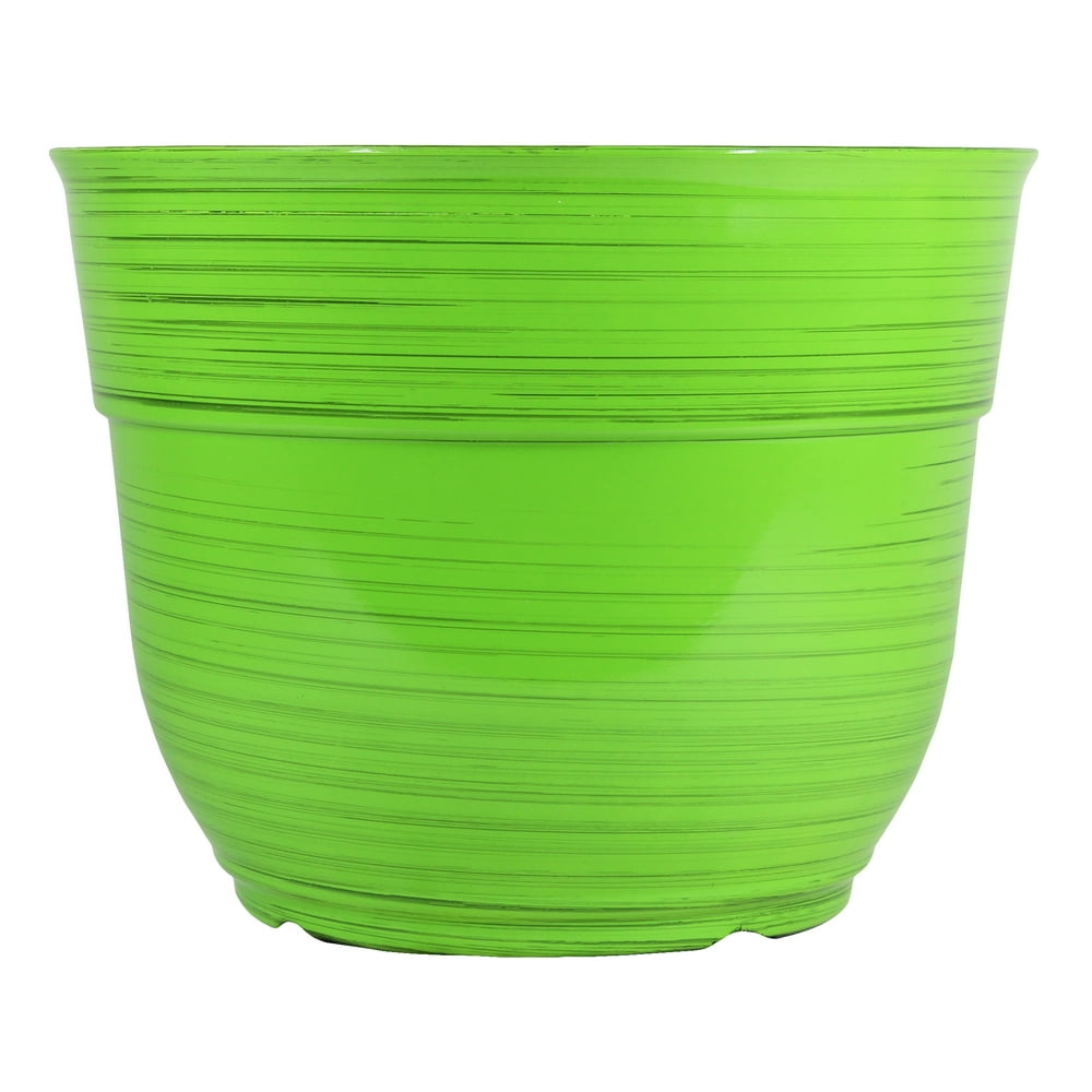 "Garden Elements Glazed Brushed Happy Large Plastic Planter, Bright