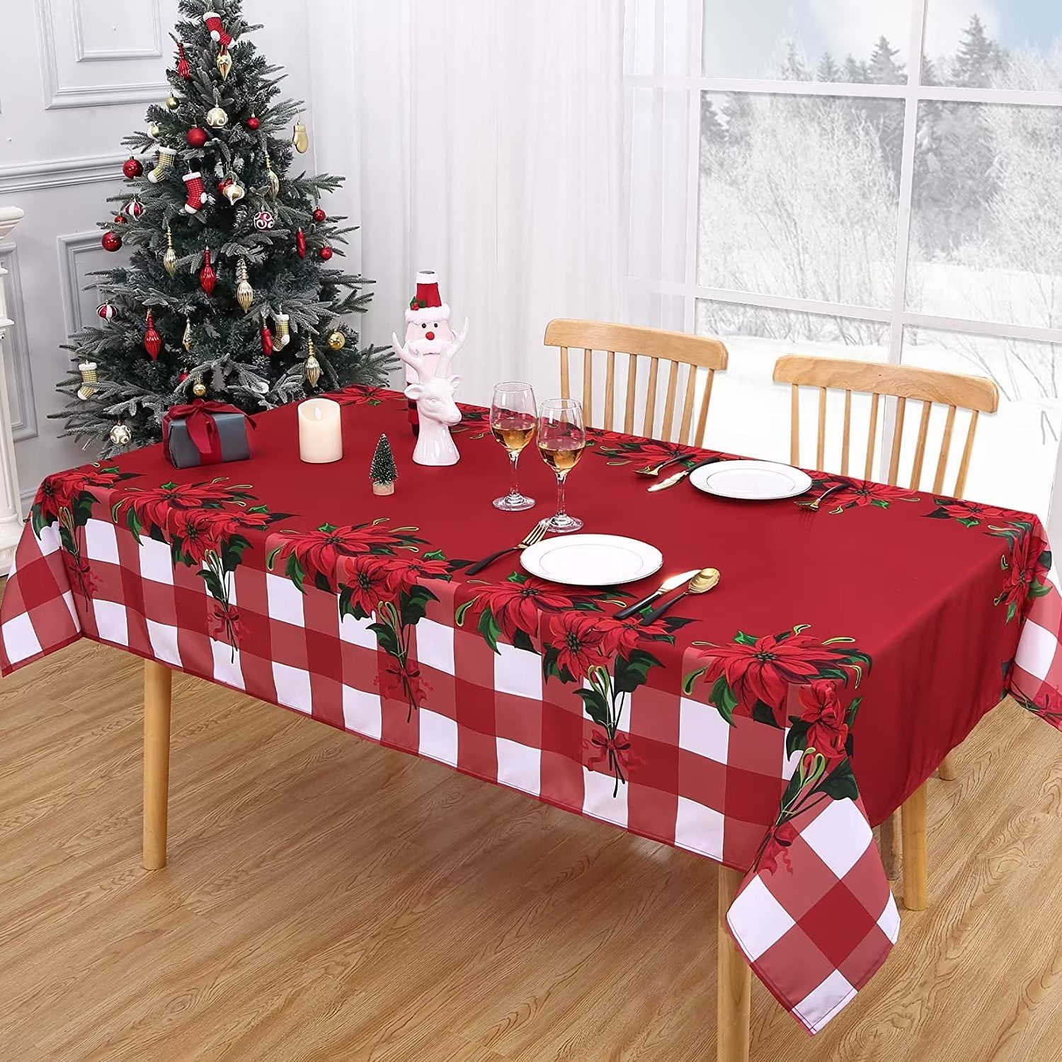 GlowSol 54"x70" Christmas Tablecloth Red White Plaid Xmas Kitchen Table