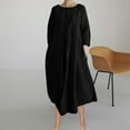 thumbnail image 5 of Kmdttou New Women's Summer Medium Long Sleeved Solid Color Linen Round Neck Long Dress,Fashionable Casual Dresses for Women 2025, 5 of 8