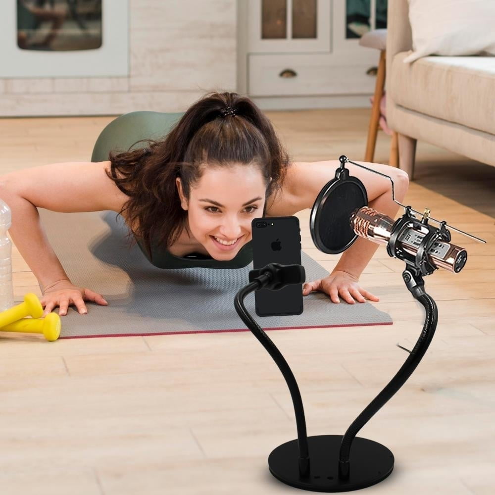 Technical Pro Phone Holder with Microphone Pop Filter Flexible Gooseneck Arm