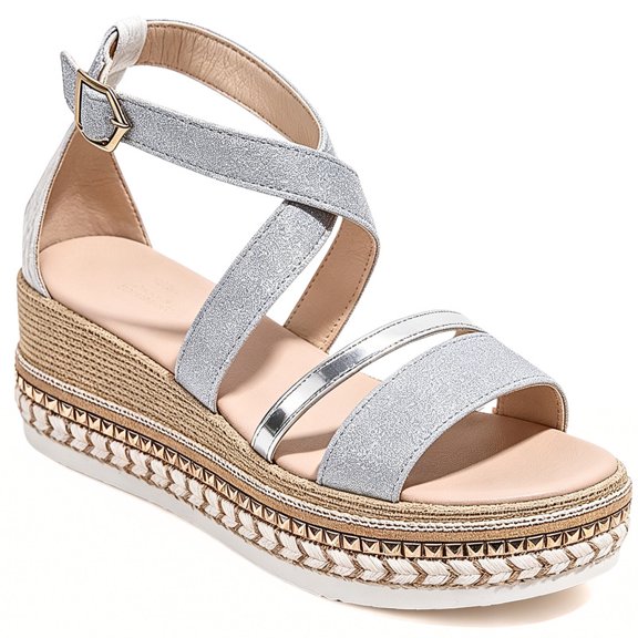 Knivor Wedge Sandals for Women Ankle Strap Espadrille Sandals Stud Trim Platform Open Toe Summer Casual Sandals Non Slip Sole Adjustable Buckle for Casual Daily,Beach