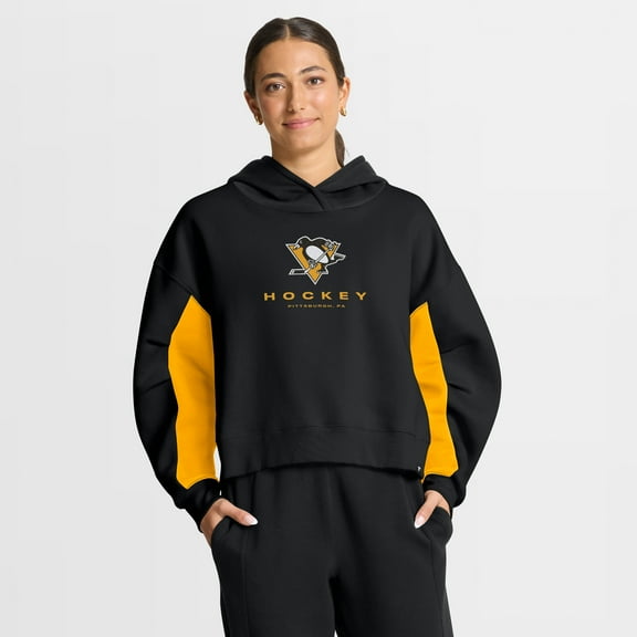 Women's Fanatics Black Pittsburgh Penguins Back Check Boxy Hoodie