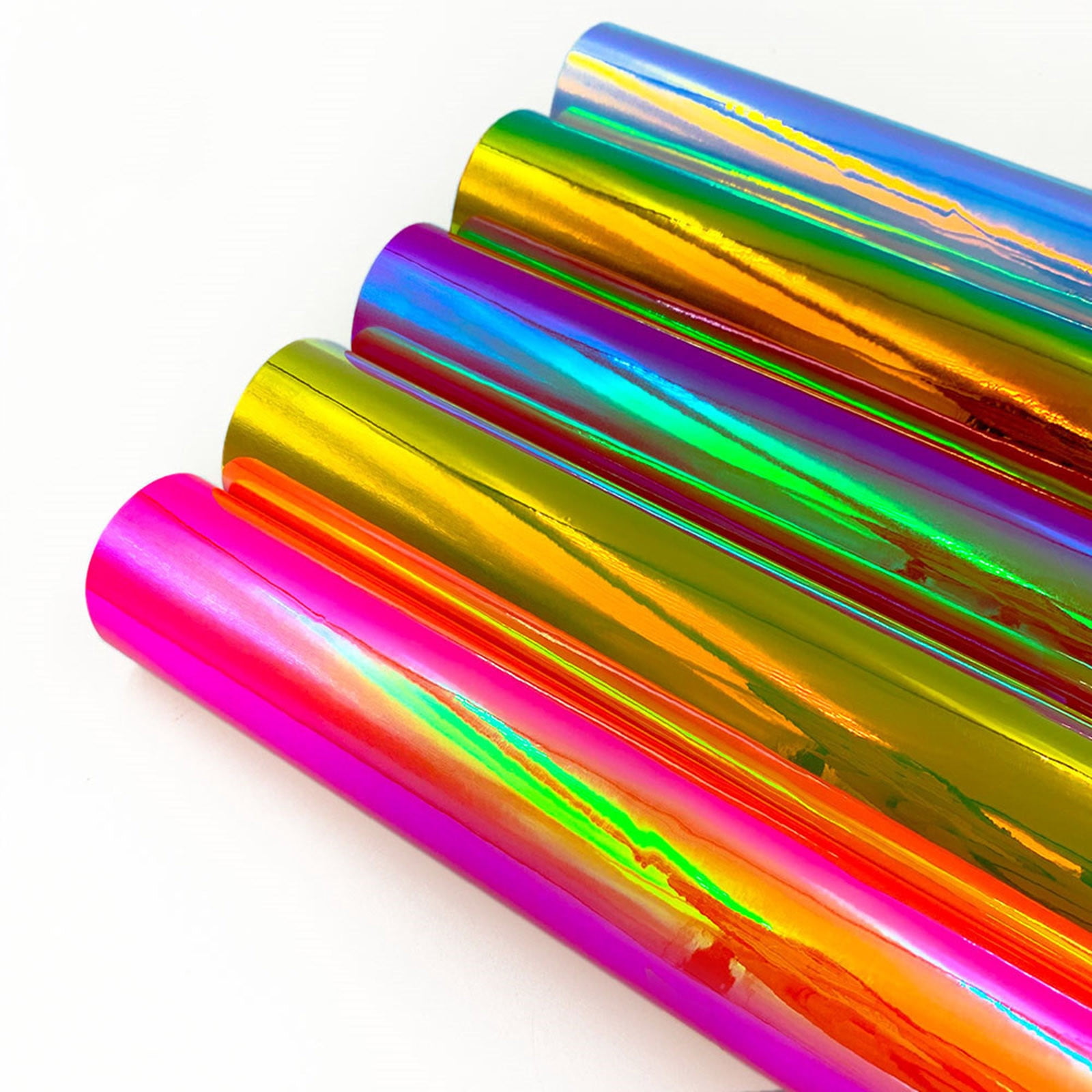 MORESEC 4Pcs Holographic Color Changing Heat Transfer Vinyl Roll 30x100cm, Iridescent Iron On Film for T Shirt Fabric, DIY Self Adhesive Vinyl for Clothing Decoration