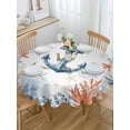 thumbnail image 5 of Blue Nautical Anchor Round Tablecloth 54 inches Orange Coral Shell Leaf Ocean Waterproof Oil-Proof Table Cloth Round Table Cover for Holiday Party Picnic Dinner Decor Indoor and Outdoor Use, 5 of 9