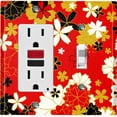thumbnail image 1 of Metal Light Switch Plate Cover Japanese Flower Pattern Red Wallpaper FLW036, 1 of 13