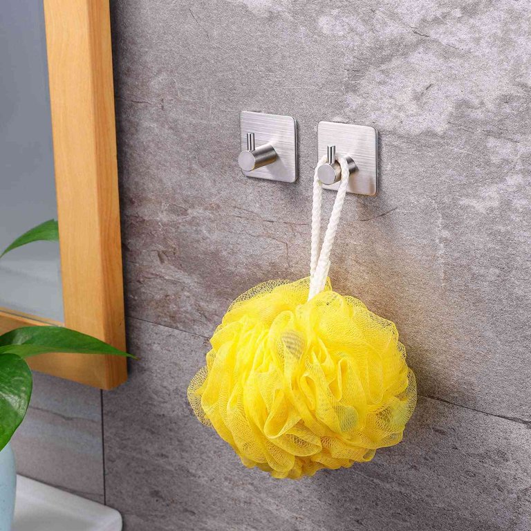 Towel Holder with 2 Packs Adhesive Hooks 16-Inch Hand Towel Rack Towel Hook  Stick on Wall, Bathroom Hardware Silver