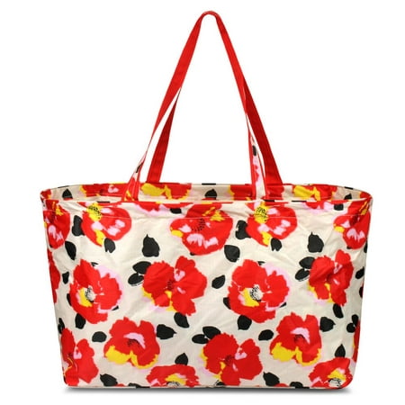 Zodaca Women Red Poppy Print Large Utility Zip Handbag Tote Carry Bag ...