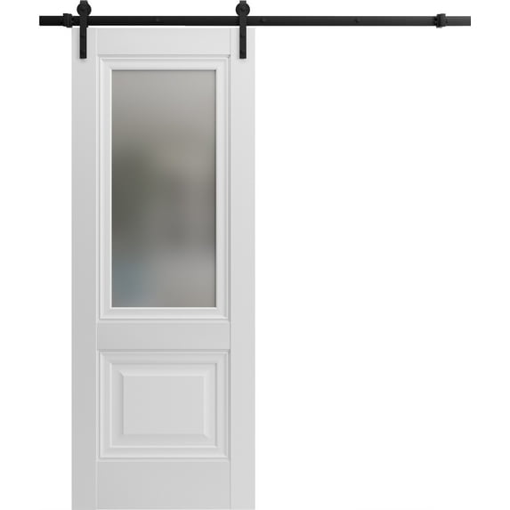 Sliding French Pocket Door 32 x 96 inches | Sete 6933 Nebraska Grey with Frosted Glass | Kit Trims Rail Hardware | Solid Wood Interior Bedroom Sturdy Doors