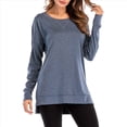 thumbnail image 3 of Sudadera de Mujer de Color Liso con Cuello Redondo, Larga y Abertura Frontal Corta y Trasera Larga Azul M, 3 of 9