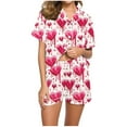thumbnail image 6 of miqiqism Women Sleepwear Sets Lapel Neck Botton Front Tshirts and Shorts Lady Fashion Heart Pjs Lounge Sets Sleepwear Loungewear,05_Red,Small, 6 of 6