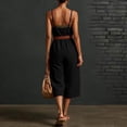 thumbnail image 5 of Women's Vacation Capri Jumpsuits Spaghetti Strap Wide Leg Linen Rompers Deep V Neck Sleeveless Cropped Jumper Black, L, 5 of 7