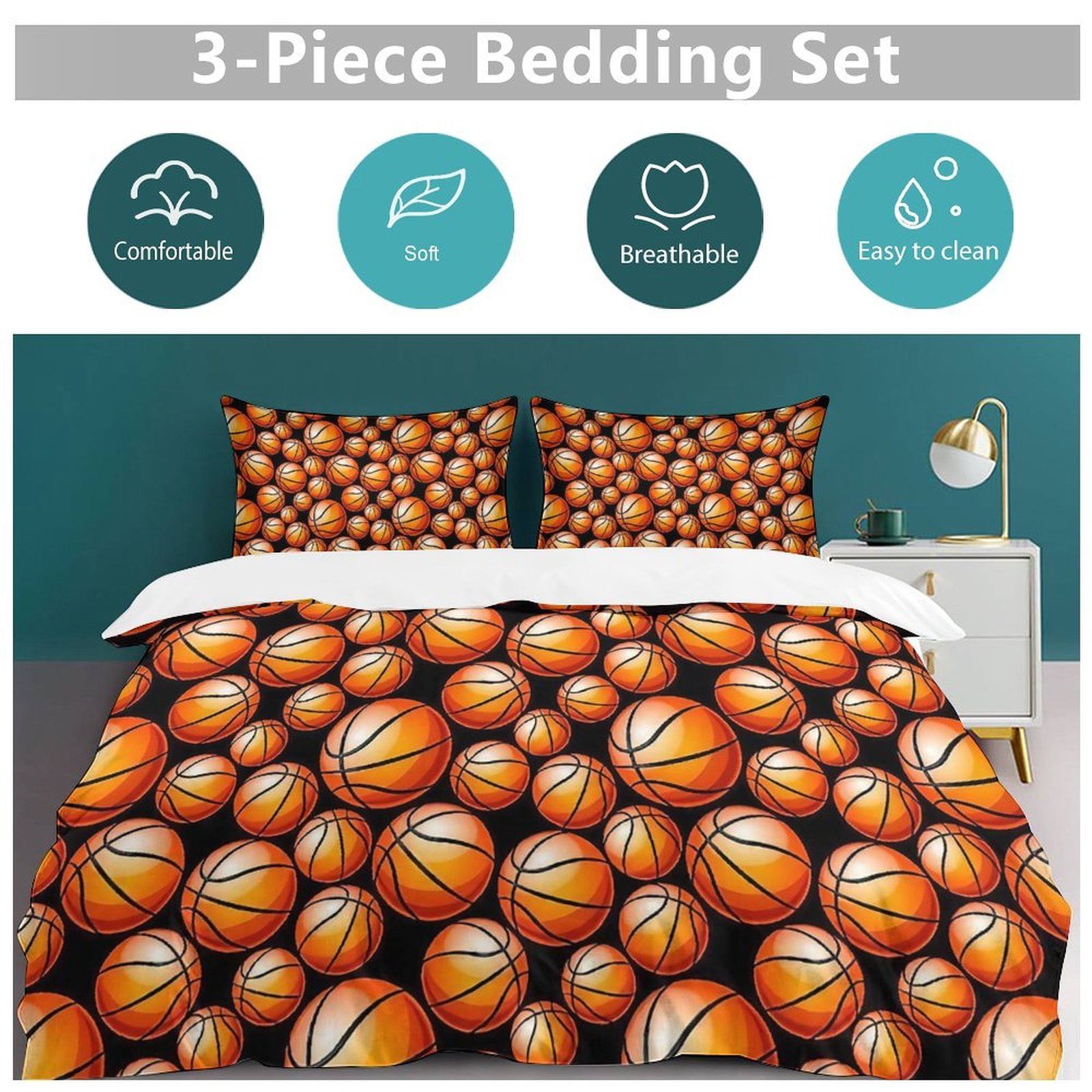 Basketball Set Duvet Cover Themed Multicolor Polyester Bedding Set Duvet Cover for Queen Size