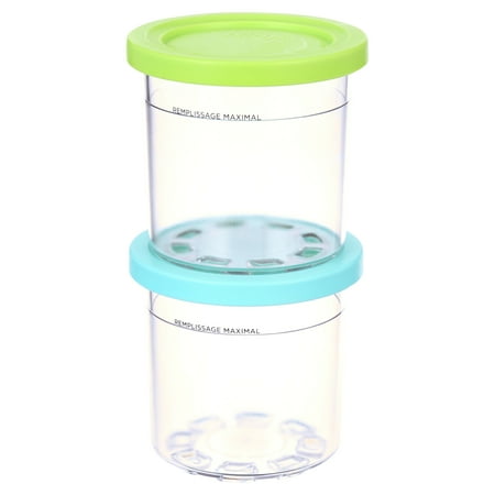CREAMi Pints and Lids - 2 Pack, Compatible with NC300s Series Ninja Creami Ice Cream Makers - Clear/Lime/Aqua