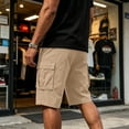 thumbnail image 4 of CCRFTGI Men's Casual Cargo Shorts Drawstring Elastic Waist Shorts Summer Work Shorts with Pockets Khaki L, 4 of 6