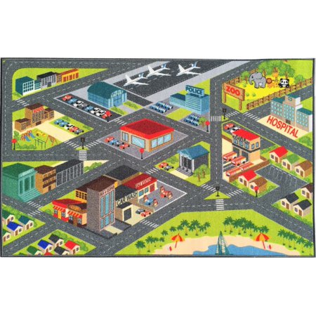 Multi Color Jeweled Flower - KC Cubs Playtime Collection Multicolored Polypropylene Road Map Educational Area Rug - (3'3 x 4'7)