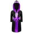 thumbnail image 1 of RUNQHUI Kids Boys Boxing Robe Cute Boxer Cloak Hooded Satin Long Boxer Hoodie Black&Purple 14, 1 of 5