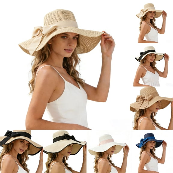 Pafei Tyugd Floppy Hats for Women Wide Brim Straw Hat for Sun Protection Breathable Lightweight Sun Hats with Bow TieBeige
