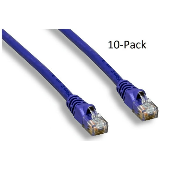2ft Cat6 UTP 550MHz Copper Patch Cable Category 6 Unshielded Twisted Pair Snagless Network Internet Cord Molded Boots Purple 10 Pack