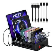 USB C Multi Dock 6 Ports PD 96W Smart Fast Charging Dock Station 3X PD 20W USB C Charging Port, Compatible with Phones, lPads, Watches, Tablets, and Multiple Devices (6 cables included)