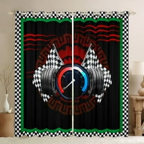 Homewish Extreme Sports Car Curtains Pack of 2 (42x84 Each),Geometric Checkered Curtains Blackout,Black White Bedroom Curtains Forboys Teens,Super Cozy Room Decor