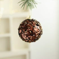 Deeceymbur Foam Christmas Balls Coffee Brown Glitter Ornaments Shatterproof Hanging Decor for Xmas Tree Holiday Decoration