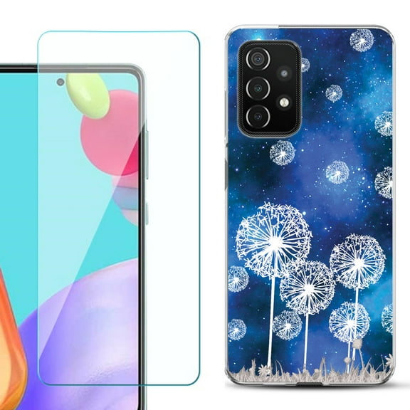 Slim-Fit Flexible Gel TPU Phone Case compatible with Samsung Galaxy A52 5G, with Tempered Glass Screen Protector, by OneToughShield ® - Dandelion Stars