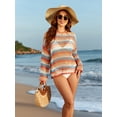 thumbnail image 5 of Cueply Crochet Swimsuit Coverup for Women Striped Swimwear Bathing Suit Beach Cover Up Top, 5 of 7