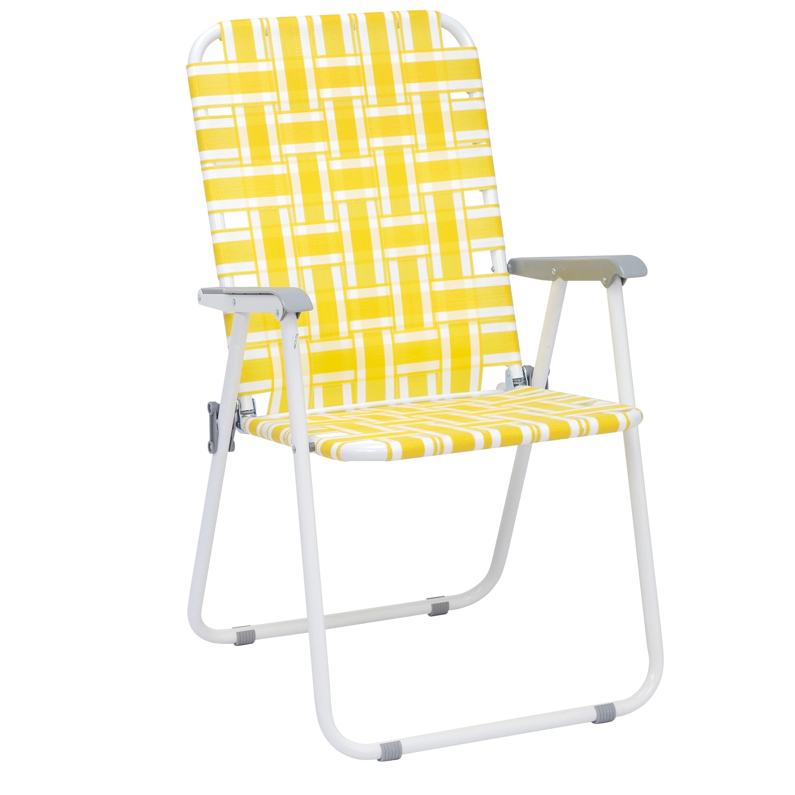 2Pcs Folding Beach Chair, Steel Tube PP Webbing Bearing 120kg Yellow & White Strip