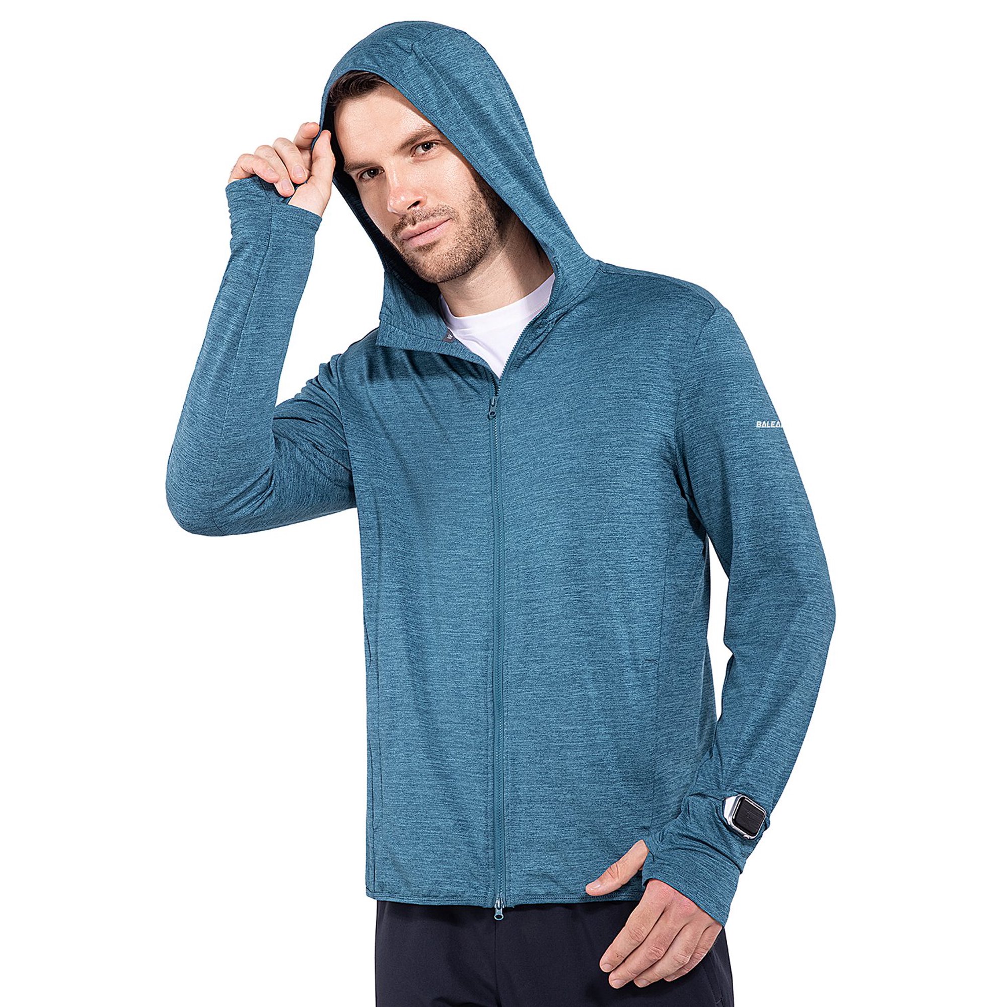 BALEAF Men's Long Sleeve running Shirts Full Zip UPF 50+ Jacket Hoodie with  Pocket for Hiking Workout Blue XXXL - Walmart.com