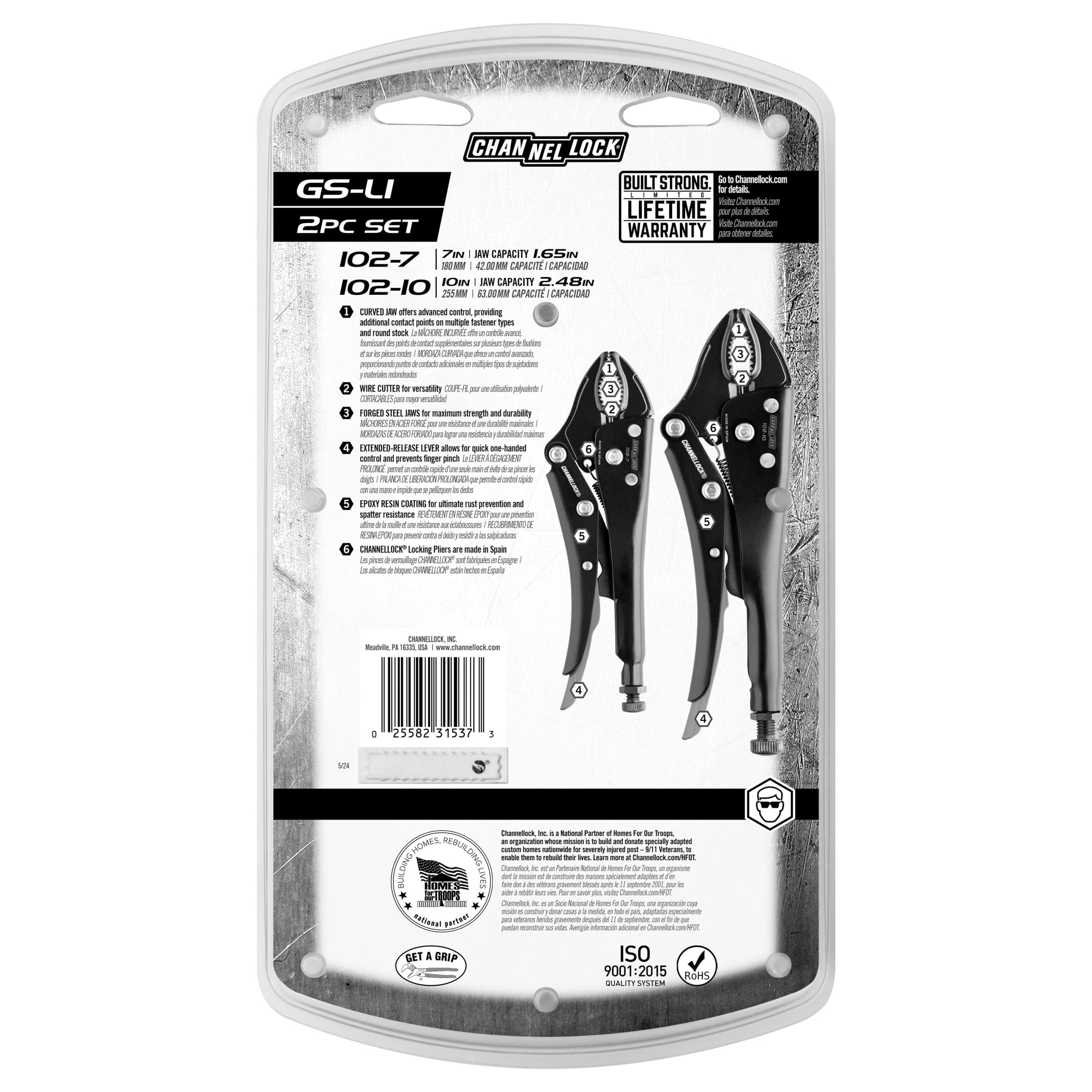 CHANNELLOCK Curved Jaw Locking Pliers Set, Includes 7, 10-inch, 2 pieces (GS-L1)