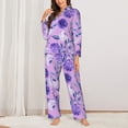 thumbnail image 3 of Kll Violet Print Women'S Long Sleeve Pajamas With Pants Sleepwear Loungewear 2 Set-X-Large, 3 of 9