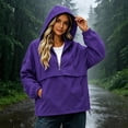 thumbnail image 2 of vdgthytj Rain Jacket Womens Half Zip Long Sleeve Hooded Drawstring Bottom Waterproof Hiking Outdoor Pullover Outerwear(Medium,Purple), 2 of 7