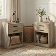 thumbnail image 6 of GALAXHERO Nightstand Set of 2 with Charging Station and 2 Drawers, Wood Bedside Table End Table with Open Shelf for Bedroom, Living Room, Greige, 6 of 10