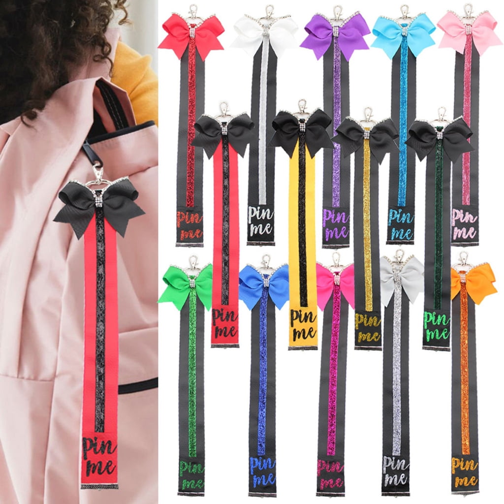 Pin Me Cheer Glitter Keychain with Bowknot Rhinestones Sports Accessories for Women Cheerleader Bag Backpack Pendant