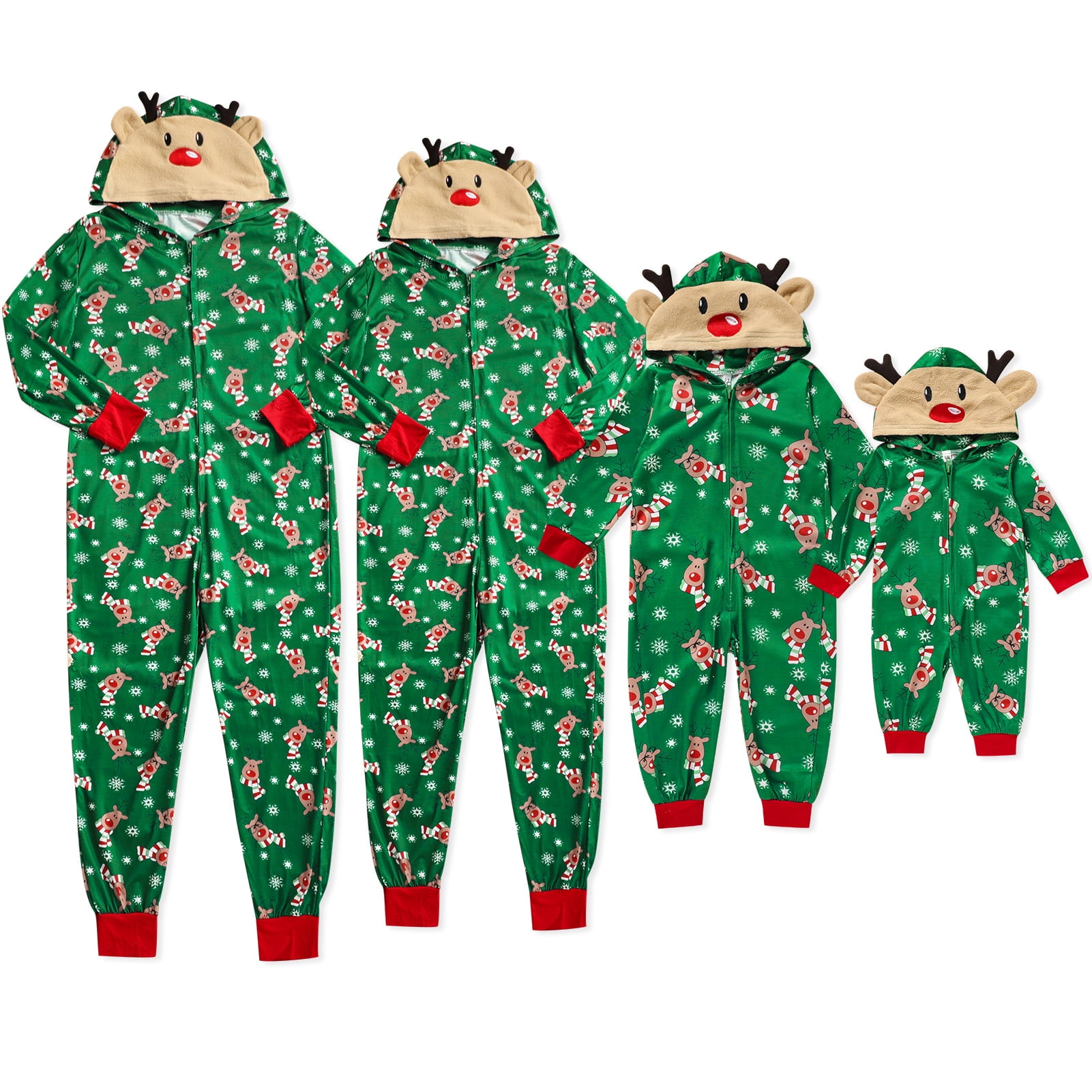 Viworld Christmas Family Matching Hoodie Pajamas Reindeer Romper Long Sleeve One Piece Jumpsuit Zipper Pjs for Adult Kids Baby