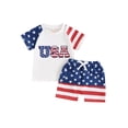 thumbnail image 3 of Baby Boys Shorts Set, Short Sleeve Letters Print T-shirt with Stars Stripes Shorts Summer Outfit for 4th of July, 3 of 10