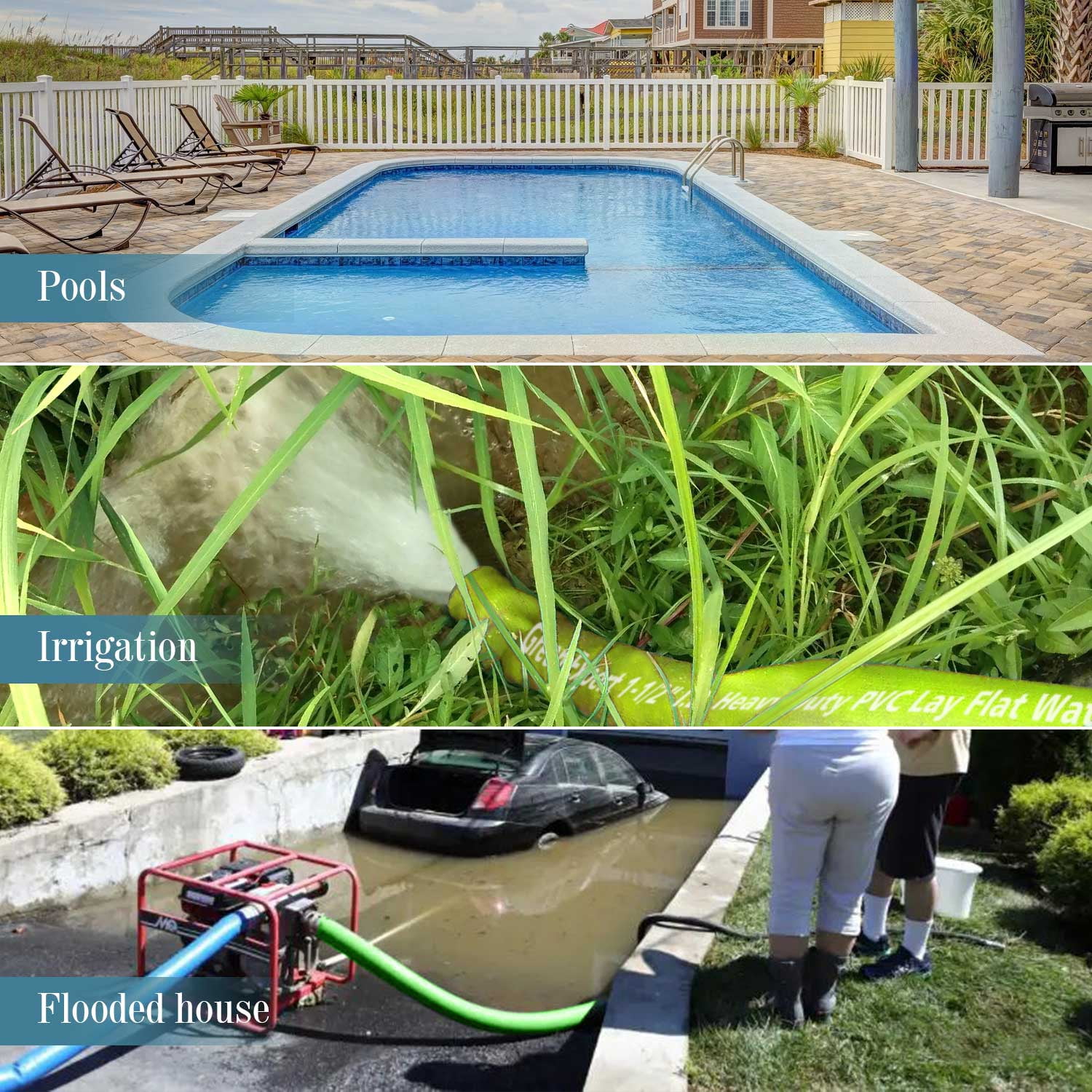 Green Expert 1.5" ID PVC Lay-Flat Discharge Hose Pump Draining Kit Heavy Duty Pool Filter Backwash Hose Great for Water Disposal in Garden Pond Flooded House 50 Feet Length