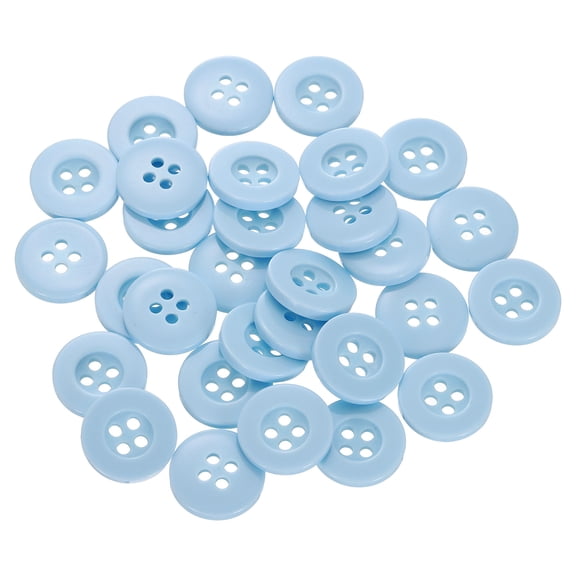 30pcs 24L Sewing Buttons 5/8"(15mm) Resin Round Flat 4-Hole Craft Replacement Buttons for Sewing Clothing and DIY, Light Blue
