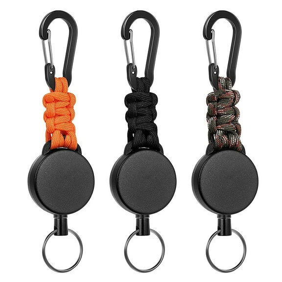 Pack of 3 extendable keychains, retractable keychain with carabiner, extendable lanyard with 60cm steel rope and key ring, 170g-200g tensile strength
