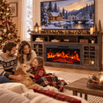 thumbnail image 5 of Electric Fireplace TV Stand up to 80" TVs, Farmhouse Entertainment Center wiht 36" Fireplace for Living Room, Brown, 5 of 11