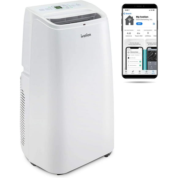 Ivation 13,000 BTU Portable Air Conditioner with Wi-Fi for Rooms Up to 500 Sq Ft (8,500 BTU SACC) 3-in-1 Smart App Control Cooling System, Dehumidifier and Fan with Remote, Exhaust Hose & Window Kit